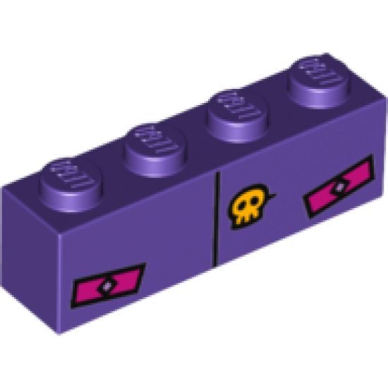 Brick 1 x 4 with Black Line, Bright Light Orange Skull and Magenta Rectangles Pattern (BrickHeadz The Joker Abdomen)