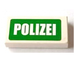 Tile 1 x 2 with White 'POLIZEI' on Green Background Pattern (Sticker) - Sets 7235-1 / 7236-1 / 7237