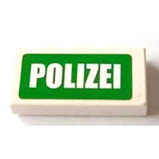 Tile 1 x 2 with White 'POLIZEI' on Green Background Pattern (Sticker) - Sets 7235-1 / 7236-1 / 7237