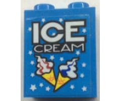 Brick 1 x 2 x 2 with Inside Stud Holder with 'ICE CREAM' Pattern (Sticker) - Set 60200