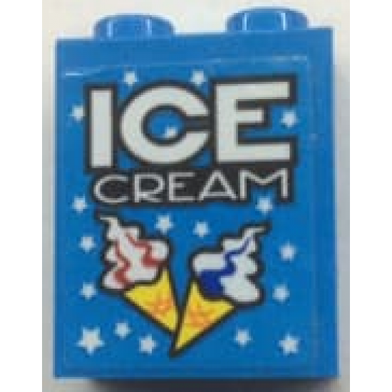Brick 1 x 2 x 2 with Inside Stud Holder with 'ICE CREAM' Pattern (Sticker) - Set 60200