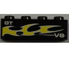 Brick 1 x 4 with 'GT', 'V8' and Yellow Flame Pattern Model Left Side (Sticker) - Set 8186