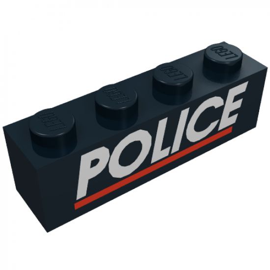Brick 1 x 4 with White 'POLICE' Red Line Pattern