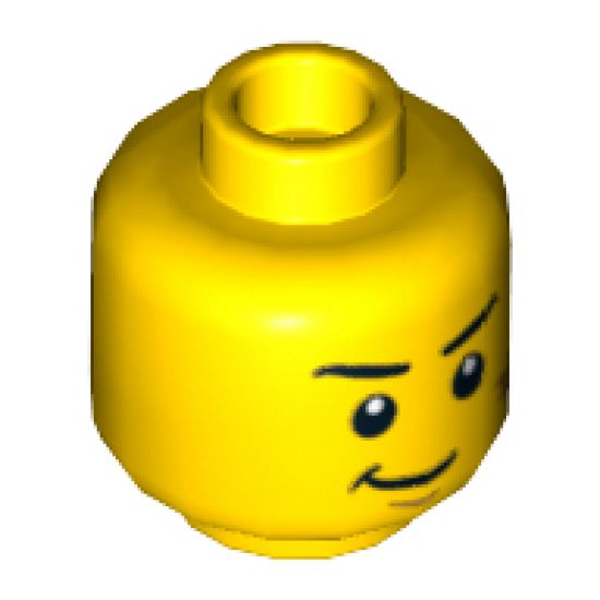 Minifigure, Head Dual Sided Black Eyebrows, White Pupils, Scratches, Determined / Scared Pattern - Hollow Stud