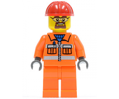 Construction Worker - Orange Zipper, Safety Stripes, Orange Arms, Orange Legs, Red Construction Helmet, Beard and Safety Goggles