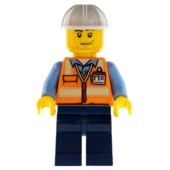 Space Engineer, Male, Orange Vest, Dark Blue Legs, White Construction Helmet, Stubble