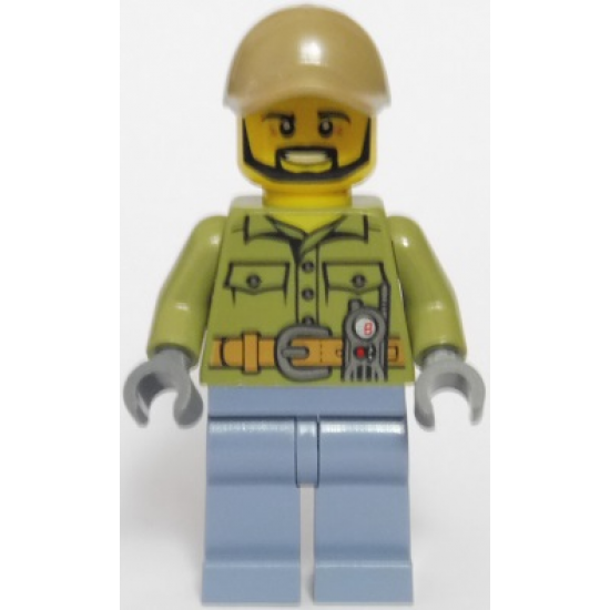 Volcano Explorer - Male, Shirt with Belt and Radio, Dark Tan Cap with Hole, Black Angular Beard