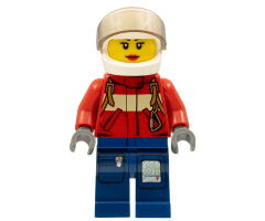 Fire - Pilot Female, Red Fire Suit with Carabiner, Dark Blue Legs with Map, White Helmet, Red Lips