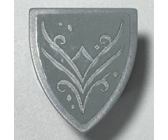 Minifigure, Shield Triangular  with Silver Diamond, Dots and Swirl on Light Bluish Gray Background Pattern (Sticker) - Set 41196