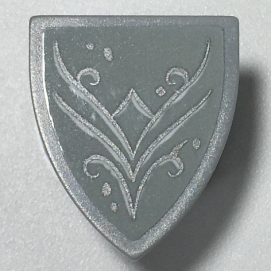 Minifigure, Shield Triangular  with Silver Diamond, Dots and Swirl on Light Bluish Gray Background Pattern (Sticker) - Set 41196