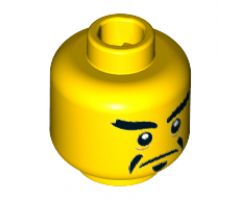 Minifigure, Head Dual Sided Black Eyebrows and Pointed Goatee, Stern / Open Mouth Angry Pattern - Hollow Stud