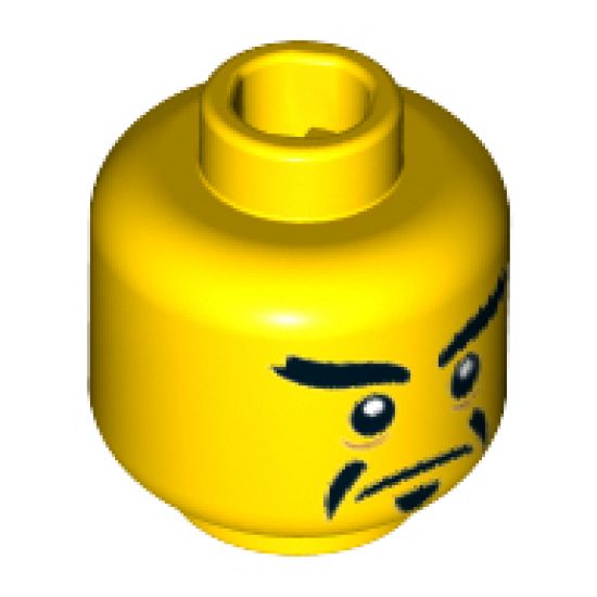 Minifigure, Head Dual Sided Black Eyebrows and Pointed Goatee, Stern / Open Mouth Angry Pattern - Hollow Stud
