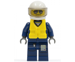 Forest Police - Helicopter Pilot, Dark Blue Flight Suit with Badge, Helmet, Life Jacket Center Buckle, Black and Pearl Dark Gray Sunglasses