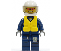 Forest Police - Helicopter Pilot, Dark Blue Flight Suit with Badge, Helmet, Life Jacket Center Buckle, Orange Sunglasses