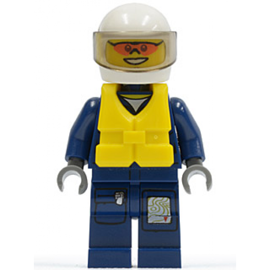 Forest Police - Helicopter Pilot, Dark Blue Flight Suit with Badge, Helmet, Life Jacket Center Buckle, Orange Sunglasses