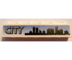 Brick 1 x 6 with Gray 'CITY' and Skyline on Blue Background Pattern (Sticker) - Set 8404