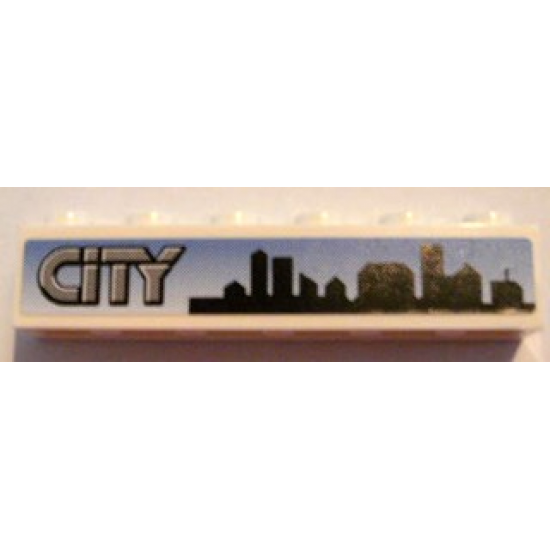 Brick 1 x 6 with Gray 'CITY' and Skyline on Blue Background Pattern (Sticker) - Set 8404