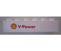 Brick 1 x 6 with Shell Logo and 'V-Power' on White Background Pattern (Sticker) - Set 8673