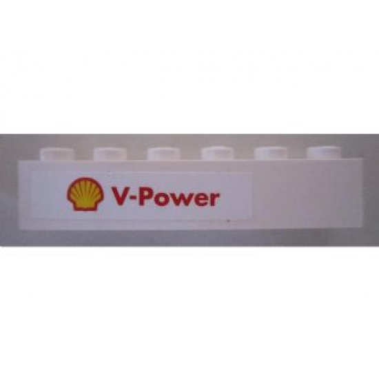 Brick 1 x 6 with Shell Logo and 'V-Power' on White Background Pattern (Sticker) - Set 8673