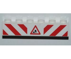 Brick 1 x 6 with Red and White Danger Stripes and Construction Worker Sign Pattern on Both Sides (Stickers) - Set 8199