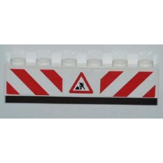 Brick 1 x 6 with Red and White Danger Stripes and Construction Worker Sign Pattern on Both Sides (Stickers) - Set 8199