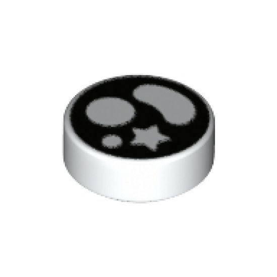 Tile, Round 1 x 1 with Black Eye with Circles, Bean and Star Pattern