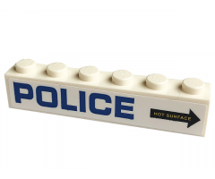 Brick 1 x 6 with Blue 'POLICE' and Black Arrow with 'HOT SURFACE' Pattern Model Left Side (Sticker) - Set 60173