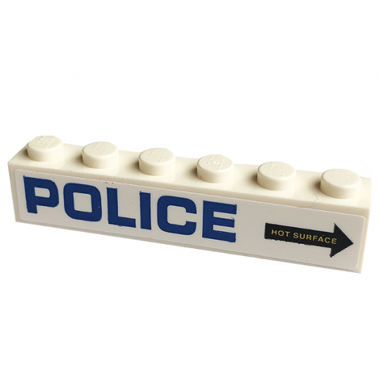 Brick 1 x 6 with Blue 'POLICE' and Black Arrow with 'HOT SURFACE' Pattern Model Left Side (Sticker) - Set 60173