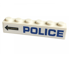 Brick 1 x 6 with Blue 'POLICE' and Black Arrow with 'HOT SURFACE' Pattern Model Right Side (Sticker) - Set 60173