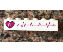 Brick 1 x 6 with Magenta Heart and Heart Beat Pattern Model Right Side (Sticker) - Set 41318