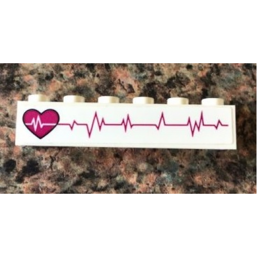 Brick 1 x 6 with Magenta Heart and Heart Beat Pattern Model Right Side (Sticker) - Set 41318