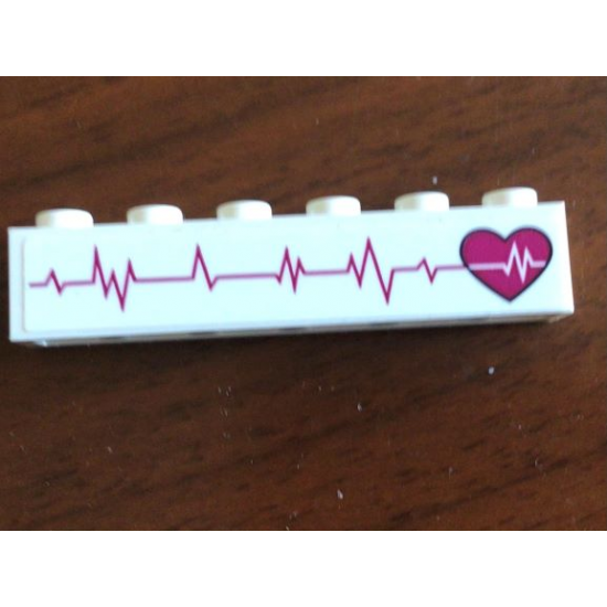 Brick 1 x 6 with Magenta Heart and Heart Beat Pattern Model Left Side (Sticker) - Set 41318
