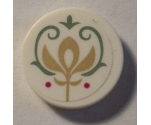 Tile, Round 2 x 2 with Bottom Stud Holder with Gold Crest and Sand Green Scrollwork Pattern (Sticker) - Set 41068