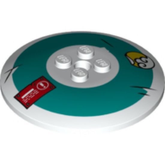 Dish 6 x 6 Inverted (Radar) - Solid Studs with Scuffed Dark Turquoise Radial Background and Red Warning Label Pattern