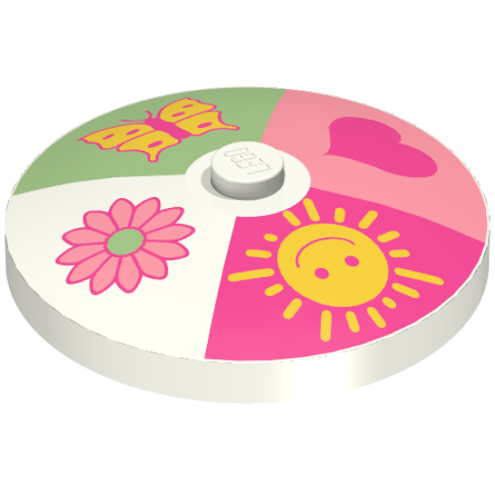 Dish 4 x 4 Inverted (Radar) with Solid Stud with 4 section Heart, Sun, Flower, Butterfly Pattern