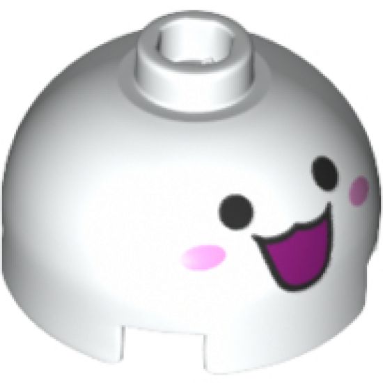Brick, Round 2 x 2 Dome Top with Open Mouth Smile, Eyes and Pink Cheeks Pattern