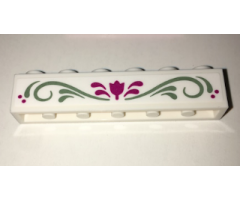 Brick 1 x 6 with Magenta Flower and Sand Green Scrollwork Pattern (Sticker) - Set 41068