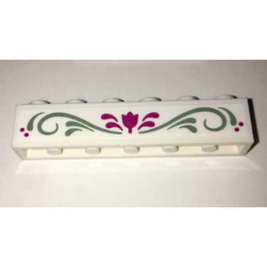 Brick 1 x 6 with Magenta Flower and Sand Green Scrollwork Pattern (Sticker) - Set 41068