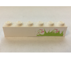 Brick 1 x 6 with Grass and Hearts Pattern (Sticker) - Set 7586