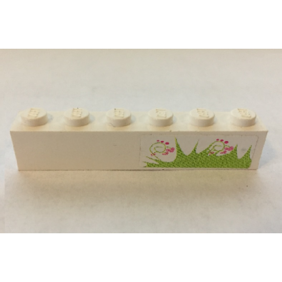 Brick 1 x 6 with Grass and Hearts Pattern (Sticker) - Set 7586