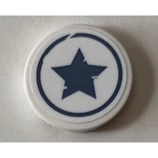 Tile, Round 2 x 2 with Bottom Stud Holder with Sand Blue Star in Circle Pattern (Sticker) - Set 76075