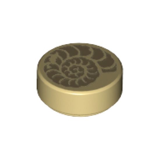 Tile, Round 1 x 1 with Ammonite Fossil Pattern