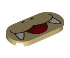 Tile, Round 2 x 4 Oval with Open Mouth Smile, Red Tongue, White Fangs and Nostrils Pattern