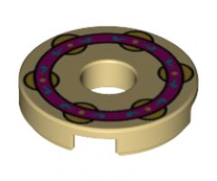 Tile, Round 2 x 2 with Hole with Magenta Tambourine Ring, Dark Azure Filigree and Gold Jingles Pattern