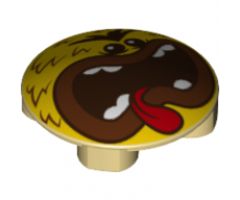 Plate, Round 2 x 2 with Rounded Bottom with Angry Face, Dark Brown Hair, Reddish Brown Lips, and Wide Open Mouth with Teeth and Tongue Pattern