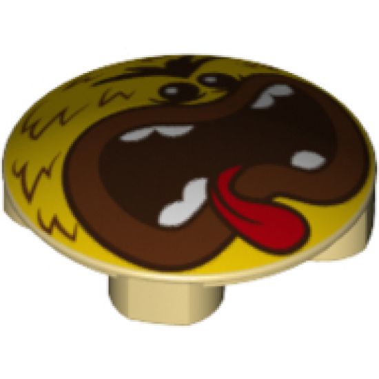 Plate, Round 2 x 2 with Rounded Bottom with Angry Face, Dark Brown Hair, Reddish Brown Lips, and Wide Open Mouth with Teeth and Tongue Pattern