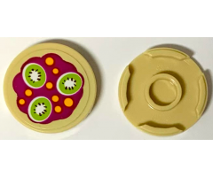 Tile, Round 2 x 2 with Bottom Stud Holder with Yellow Spots and 3 Kiwi Fruit Slices Pattern (Sticker) - Set 41033