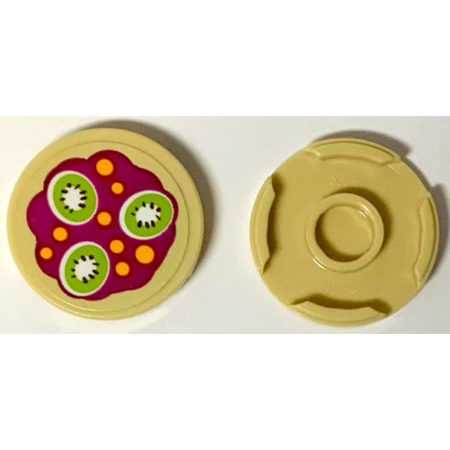 Tile, Round 2 x 2 with Bottom Stud Holder with Yellow Spots and 3 Kiwi Fruit Slices Pattern (Sticker) - Set 41033
