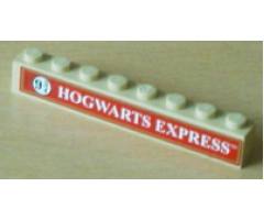 Brick 1 x 8 with Red Hogwarts Express Platform 9 3/4 Pattern (Sticker) - Set 4708