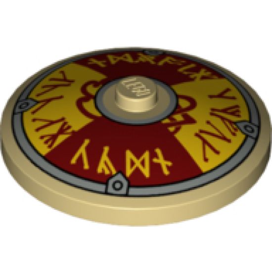 Dish 4 x 4 Inverted (Radar) with Solid Stud with Viking Shield Dark Red / Yellow Rune Pattern